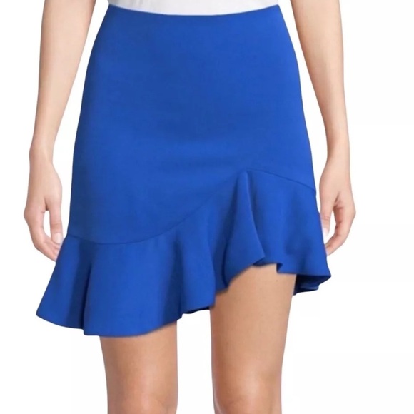 Alice + Olivia Marcella Ruffle Blue Asymmetrical Mini Skirt Size 6 - Picture 1 of 11